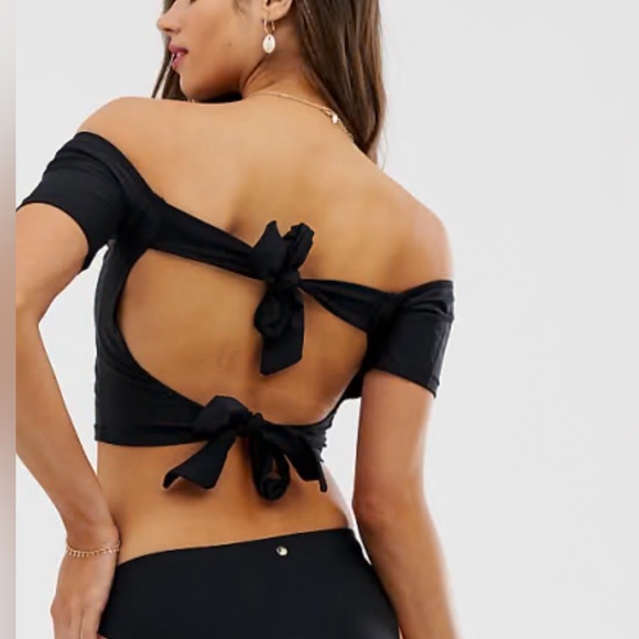 Sam Edelman Other - Sam Edelman Off Shoulder Bikini Top Black Tie Back Crop Swim Top Size L